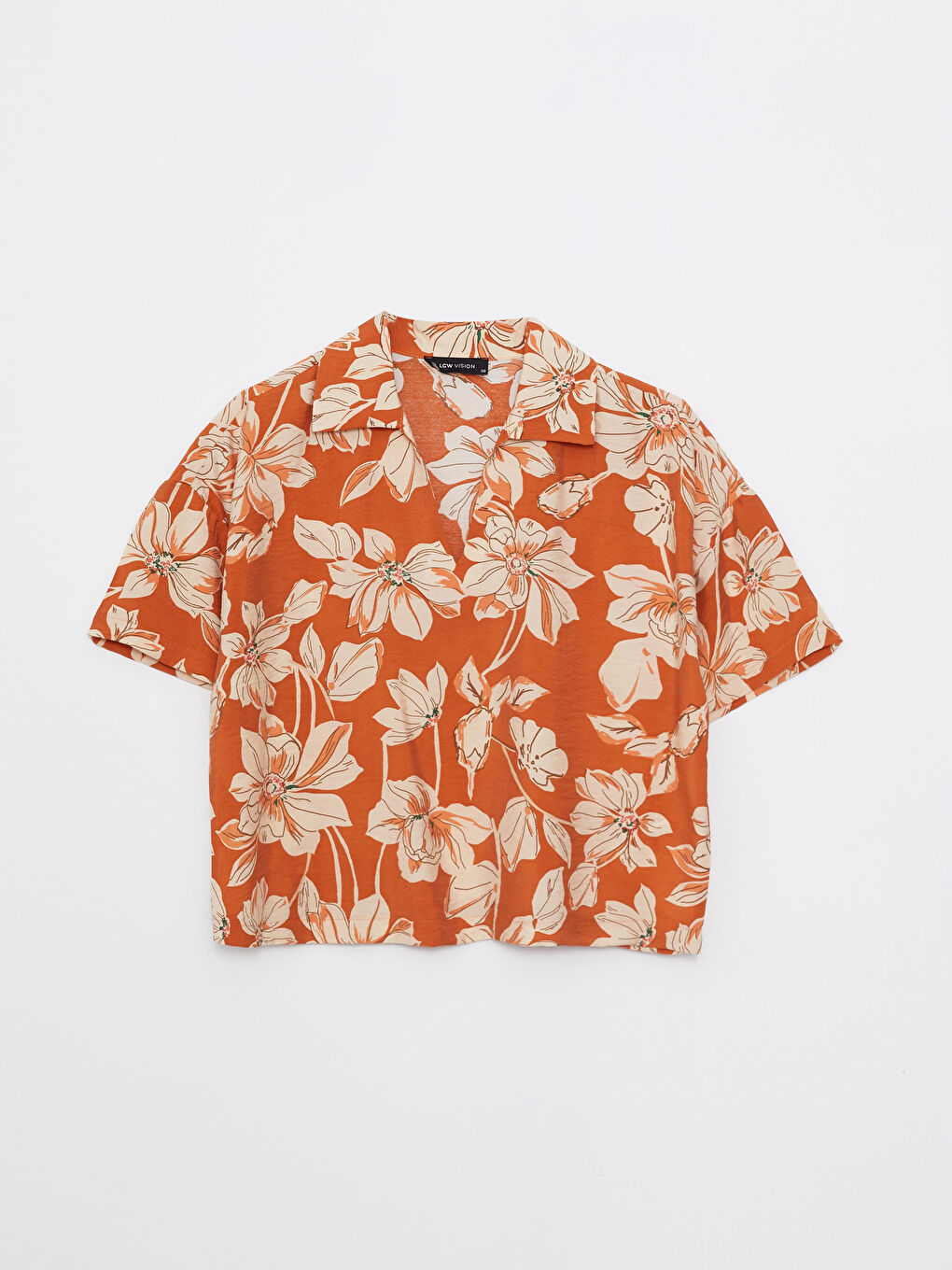 LCW Vision Bluse für Damen mit Kragen, Muster, kurzen Ärmeln und Crop-Schnitt -S2L784Z8-LSR