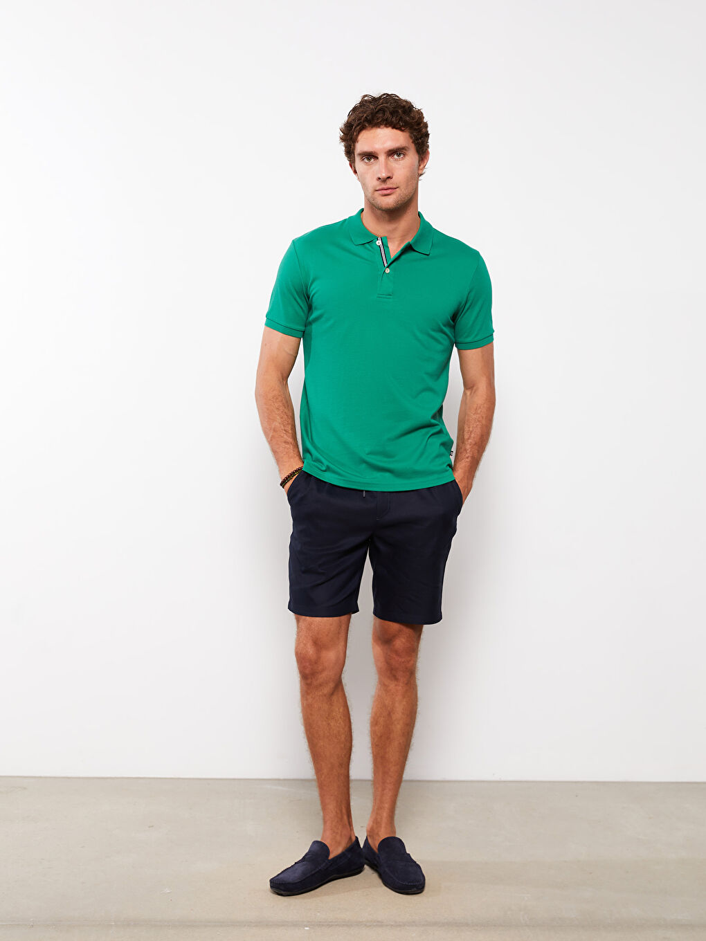 Yeşil Polo Yaka Kısa Kollu Erkek Tişört-1