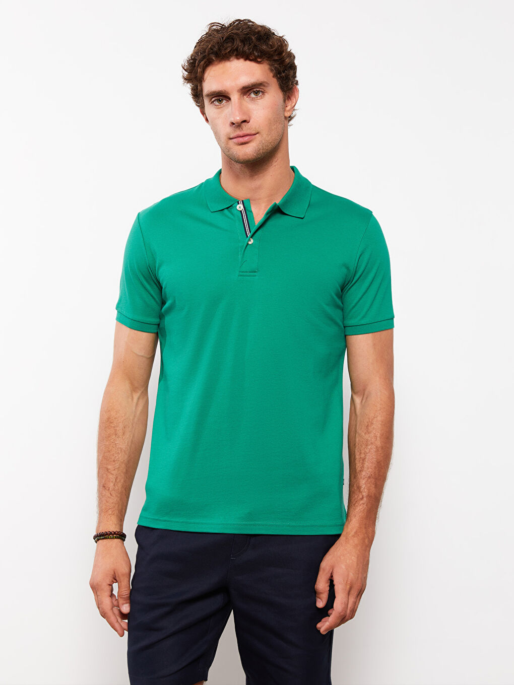 Yeşil Polo Yaka Kısa Kollu Erkek Tişört-2