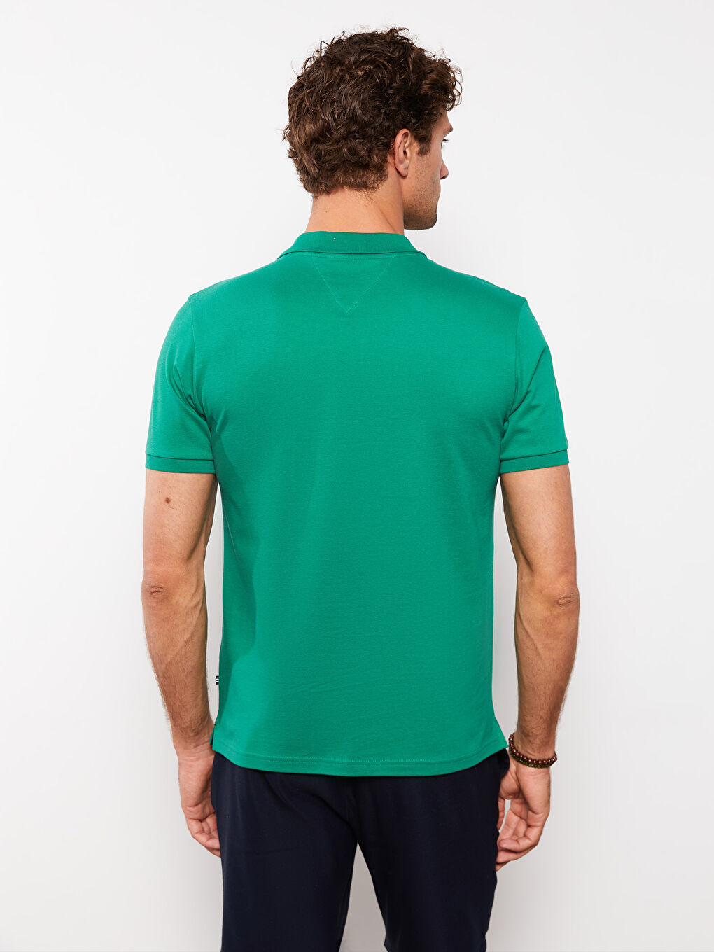 Yeşil Polo Yaka Kısa Kollu Erkek Tişört-4