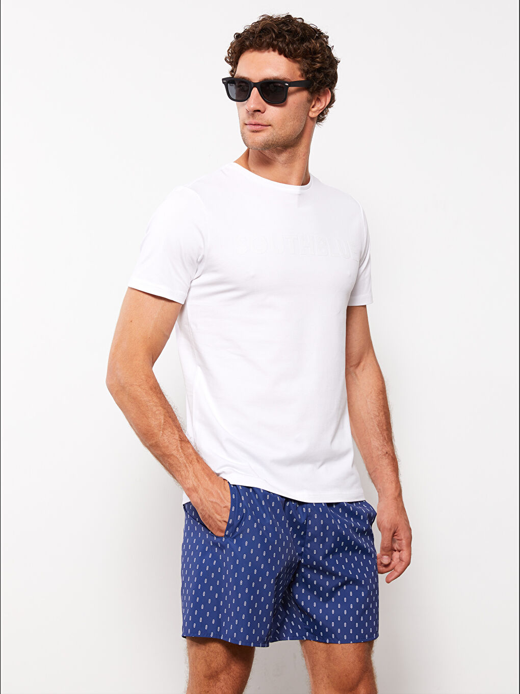 Тениска с кръгло деколте, къс ръкав, отпечатана, от пениран памук за мъже-2