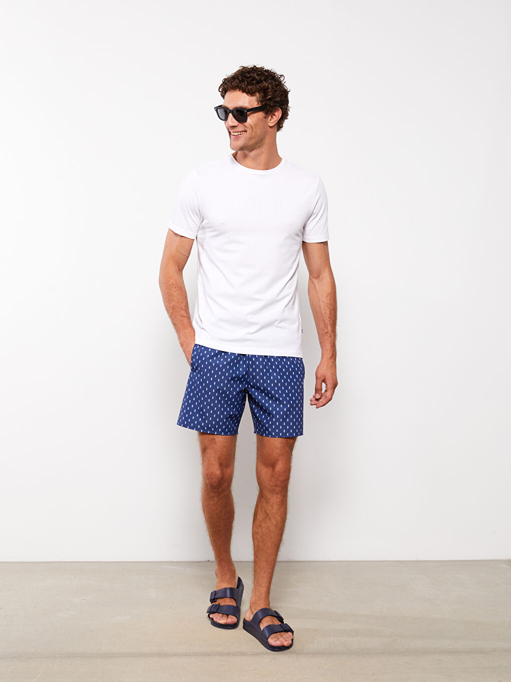 Тениска с кръгло деколте, къс ръкав, отпечатана, от пениран памук за мъже-4