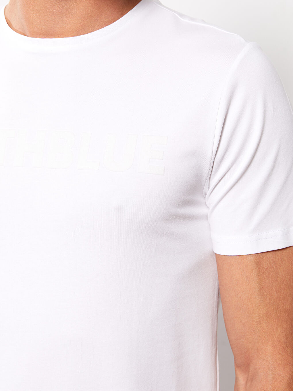 Тениска с кръгло деколте, къс ръкав, отпечатана, от пениран памук за мъже-5