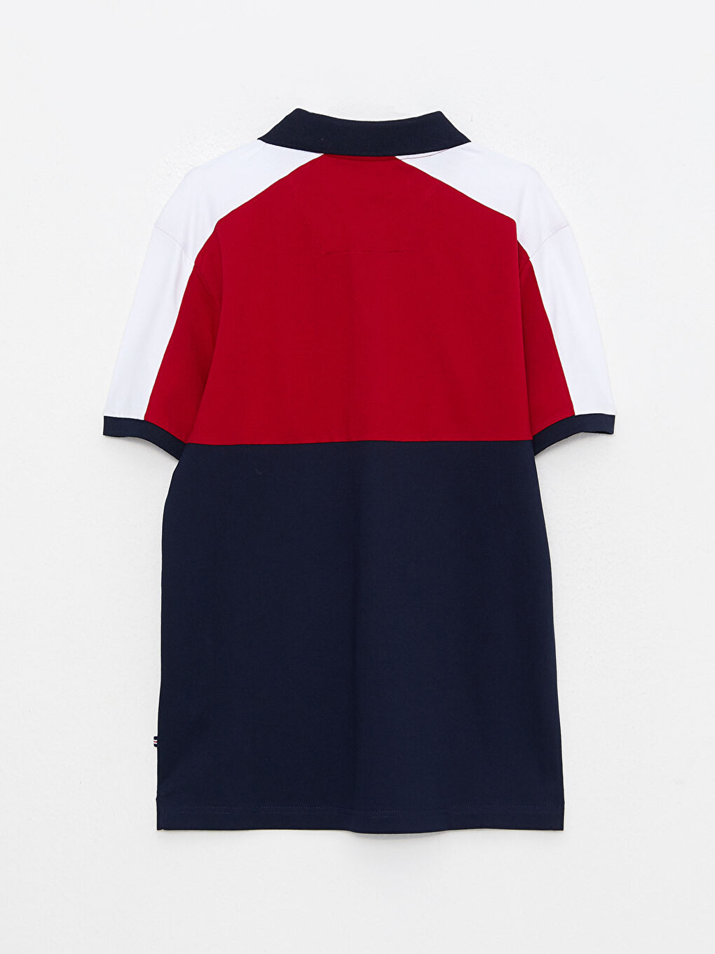Lacivert Polo Yaka Kısa Kollu Renk Bloklu Erkek Tişört-6