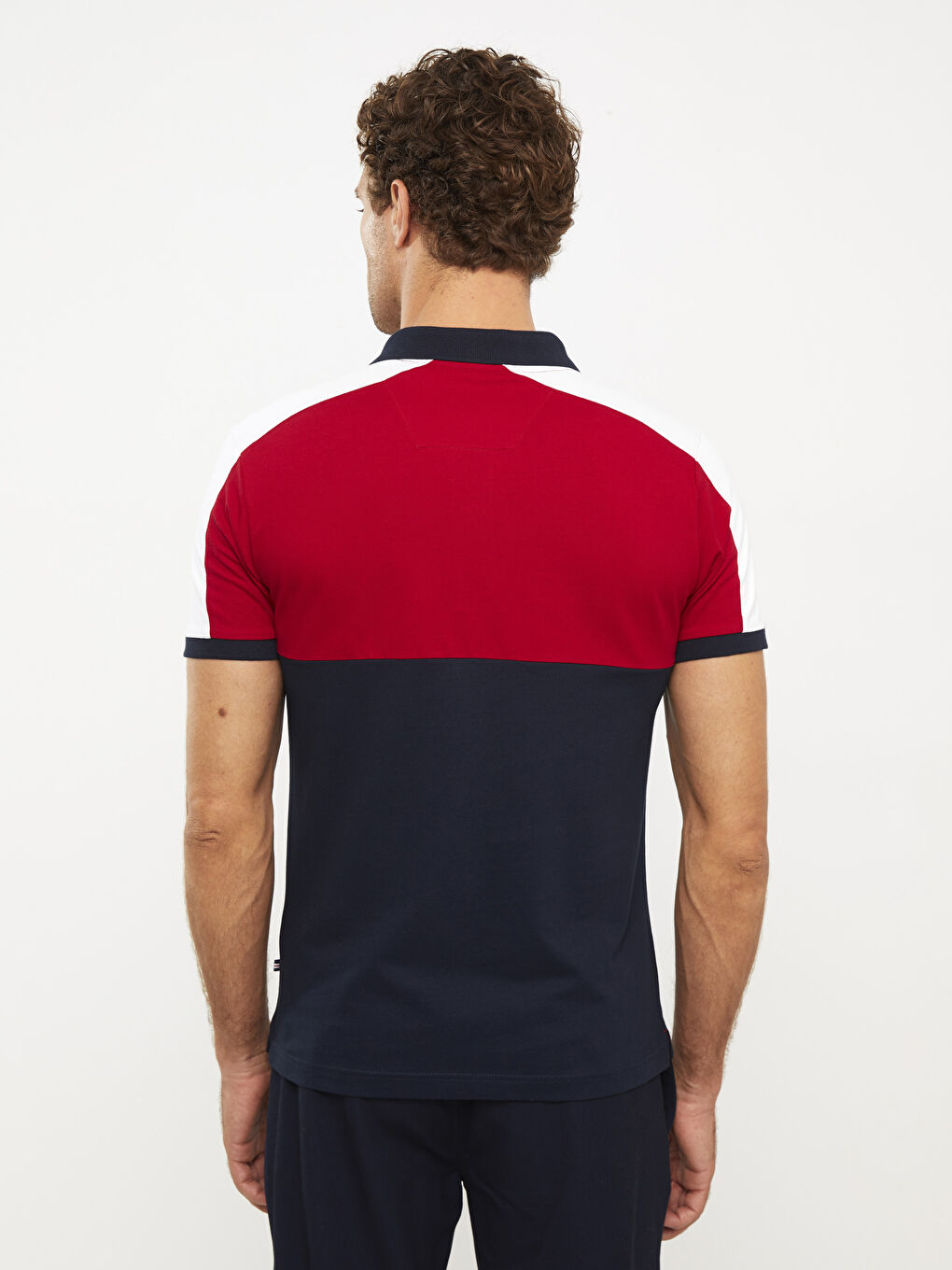 Lacivert Polo Yaka Kısa Kollu Renk Bloklu Erkek Tişört-4