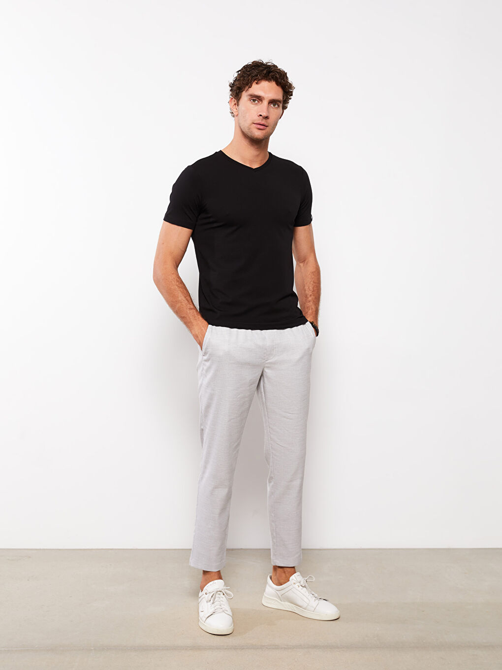 V Neck Short Sleeved Basic Combed Cotton Men's T-Shirt