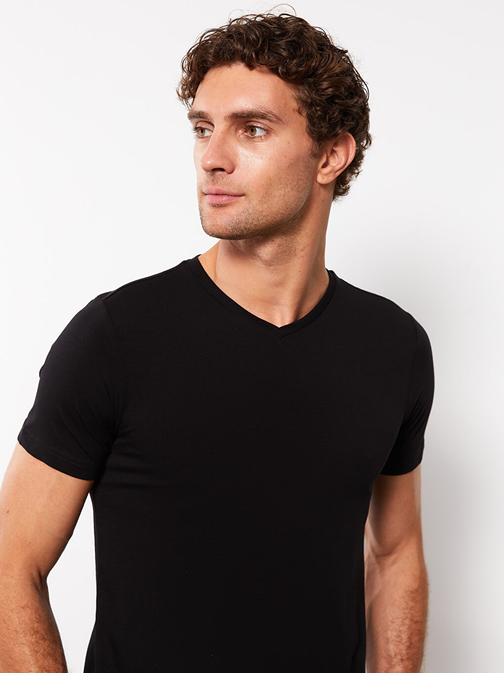 V Neck Short Sleeved Basic Combed Cotton Men's T-Shirt-2