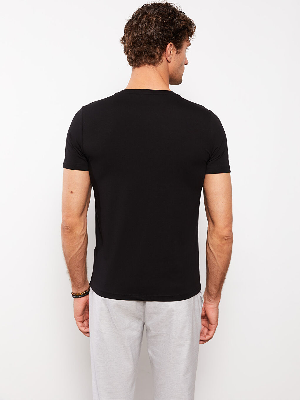 V Neck Short Sleeved Basic Combed Cotton Men's T-Shirt-4