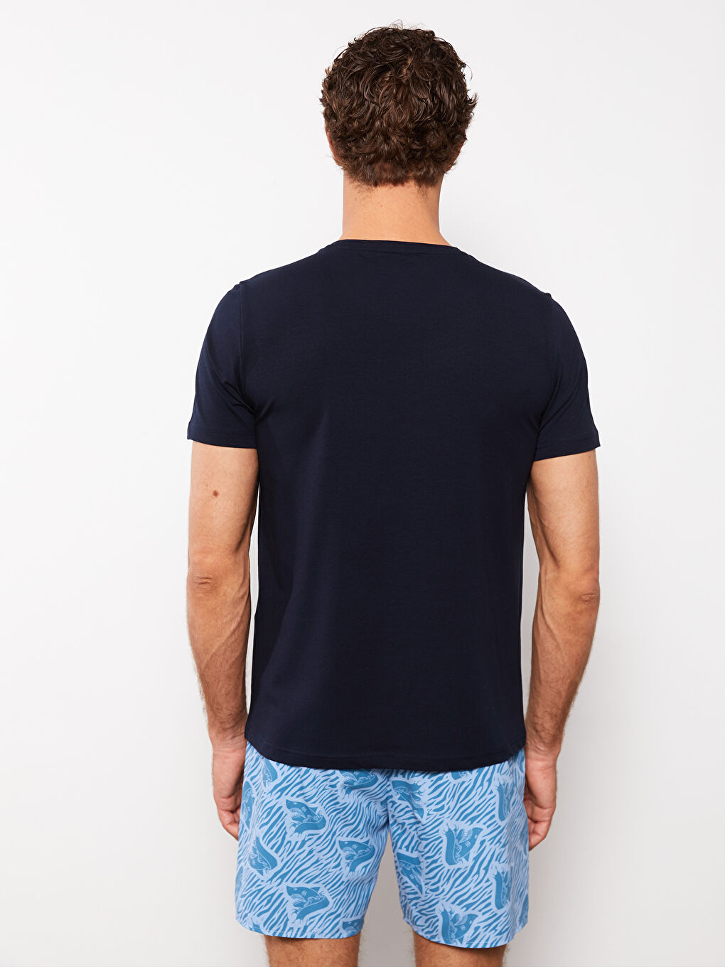 Lacivert V Yaka Kısa Kollu Basic Penye Erkek Tişört-4