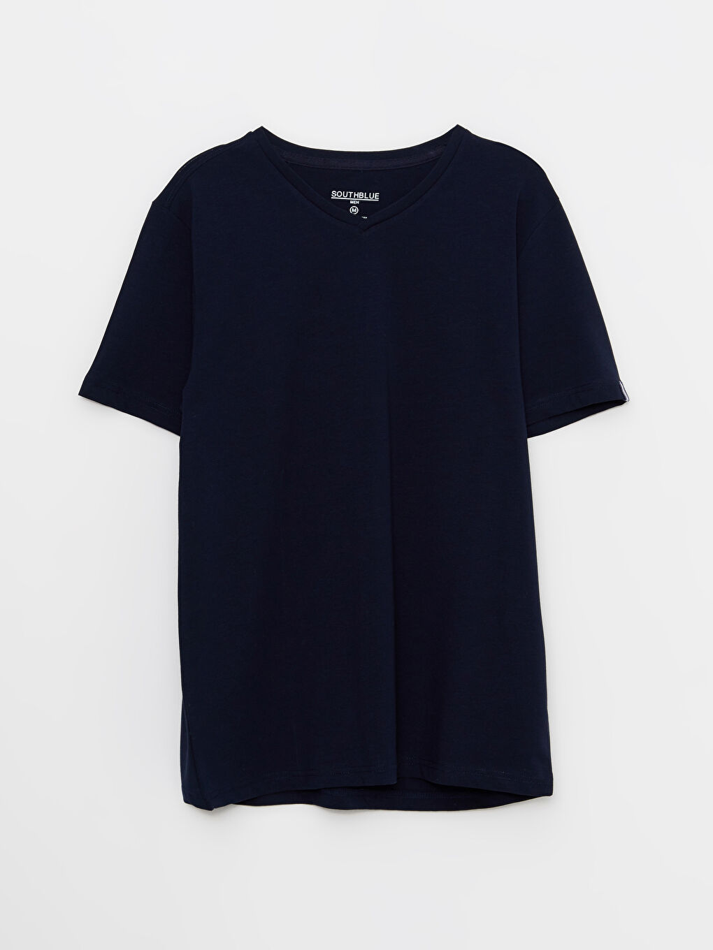 Lacivert V Yaka Kısa Kollu Basic Penye Erkek Tişört-5