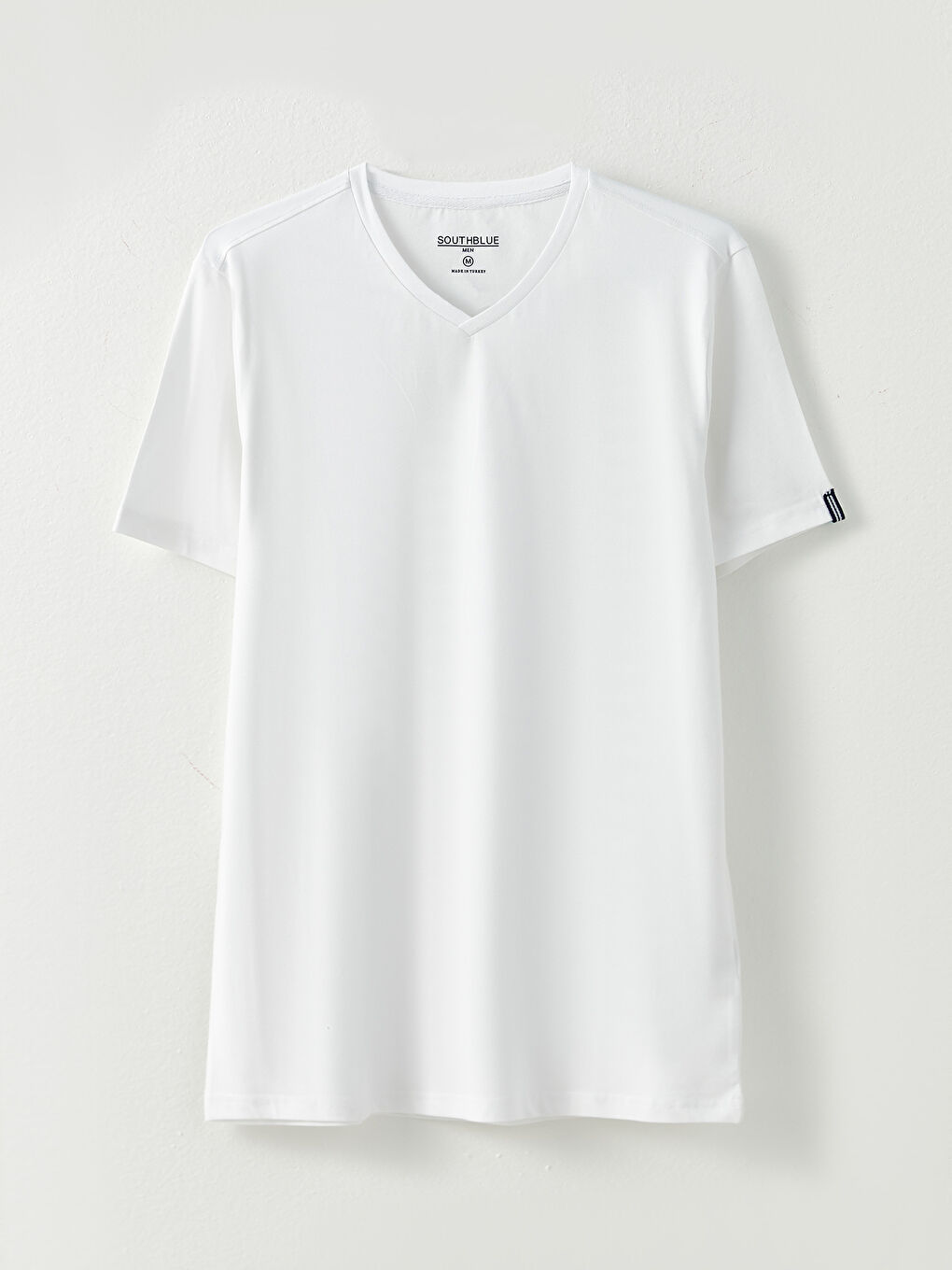 Beyaz V Yaka Kısa Kollu Basic Penye Erkek Tişört-5