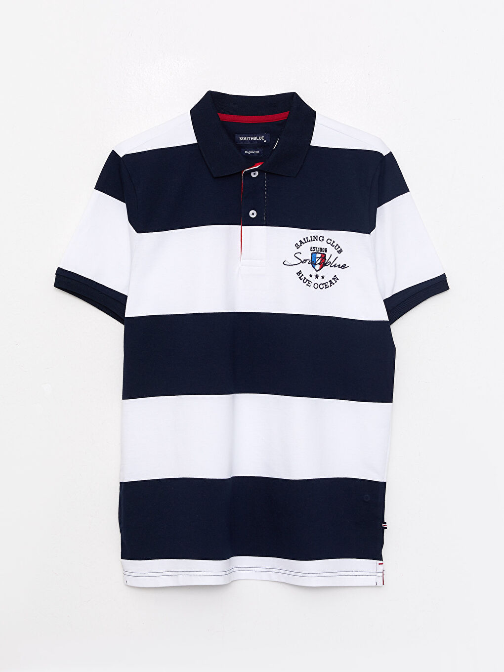 Lacivert Polo Yaka Kısa Kollu Çizgili Erkek Tişört-5