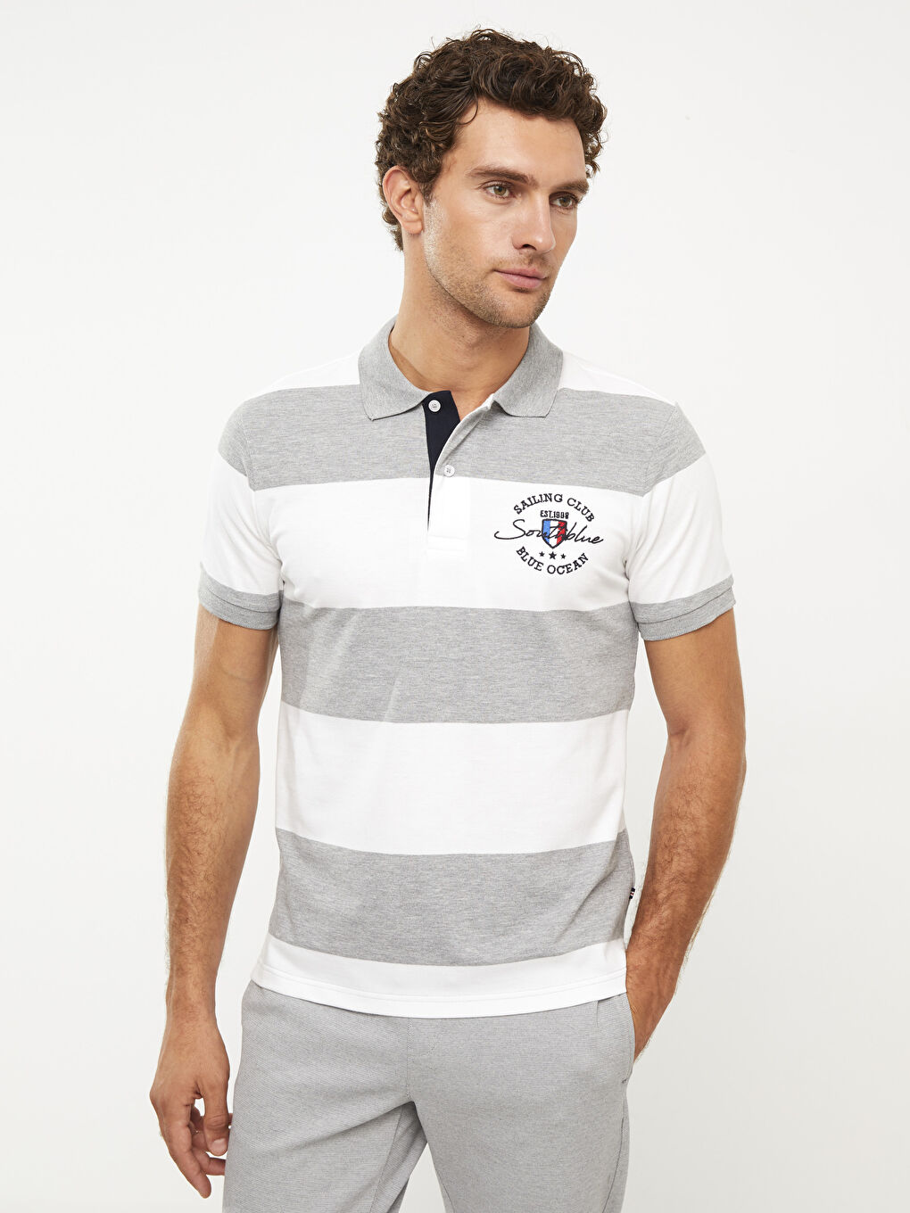 Polo Neck Short Sleeve Striped Men's T-Shirt-1