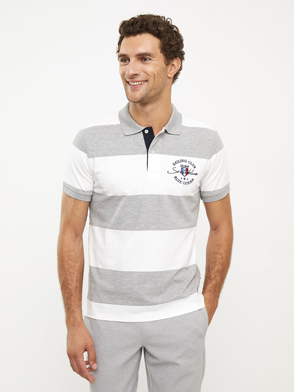 Polo Neck Short Sleeve Striped Men's T-Shirt-2