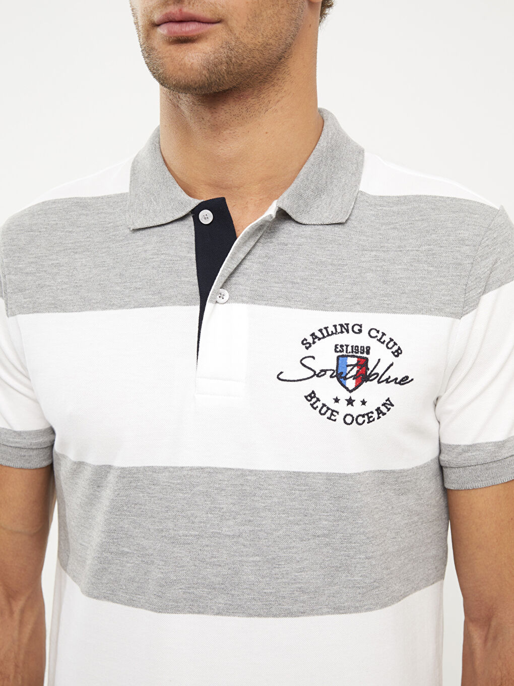 Polo Neck Short Sleeve Striped Men's T-Shirt-3