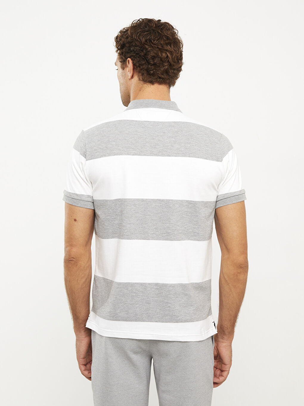 Polo Neck Short Sleeve Striped Men's T-Shirt-4
