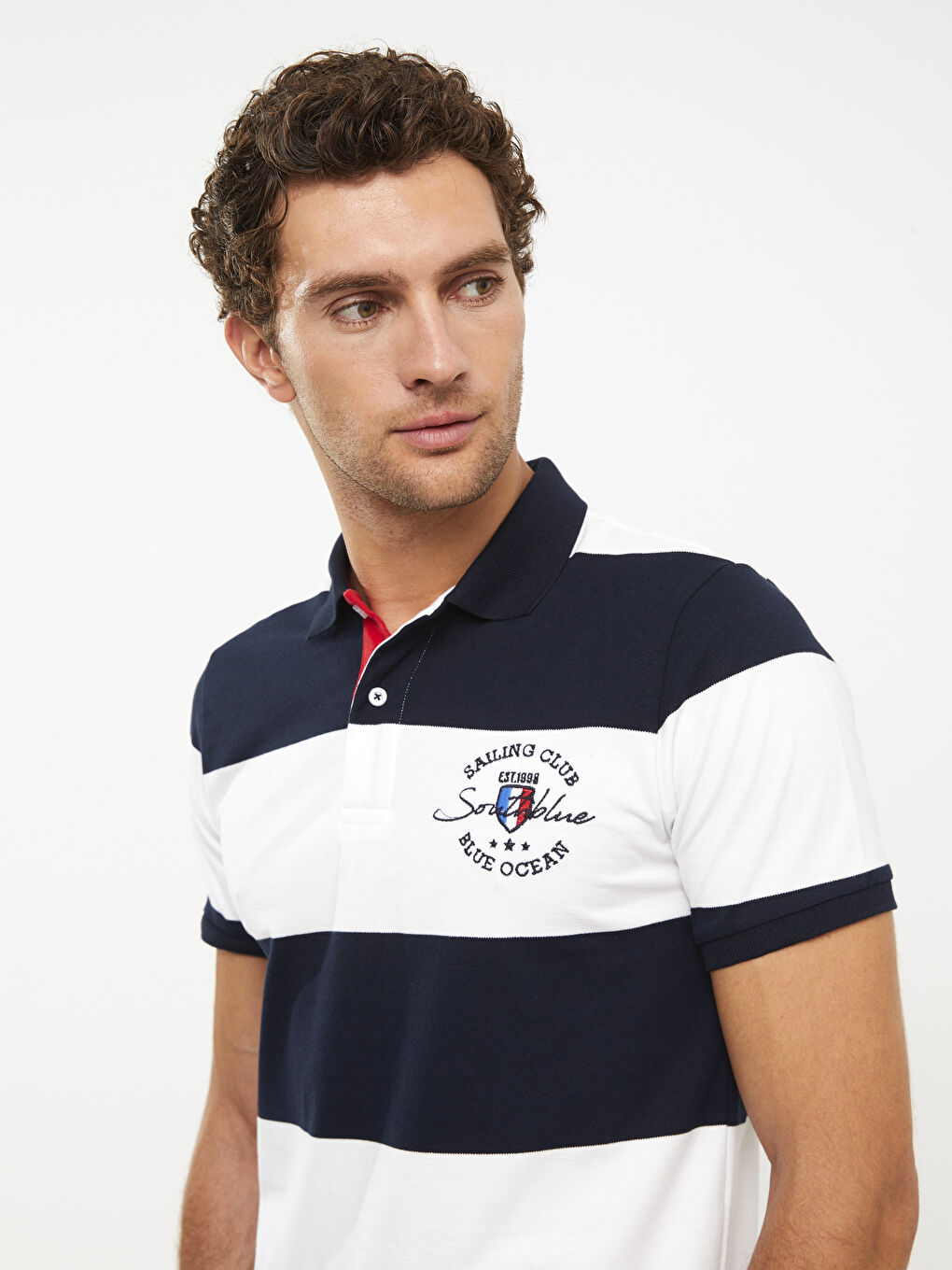 Lacivert Polo Yaka Kısa Kollu Çizgili Erkek Tişört