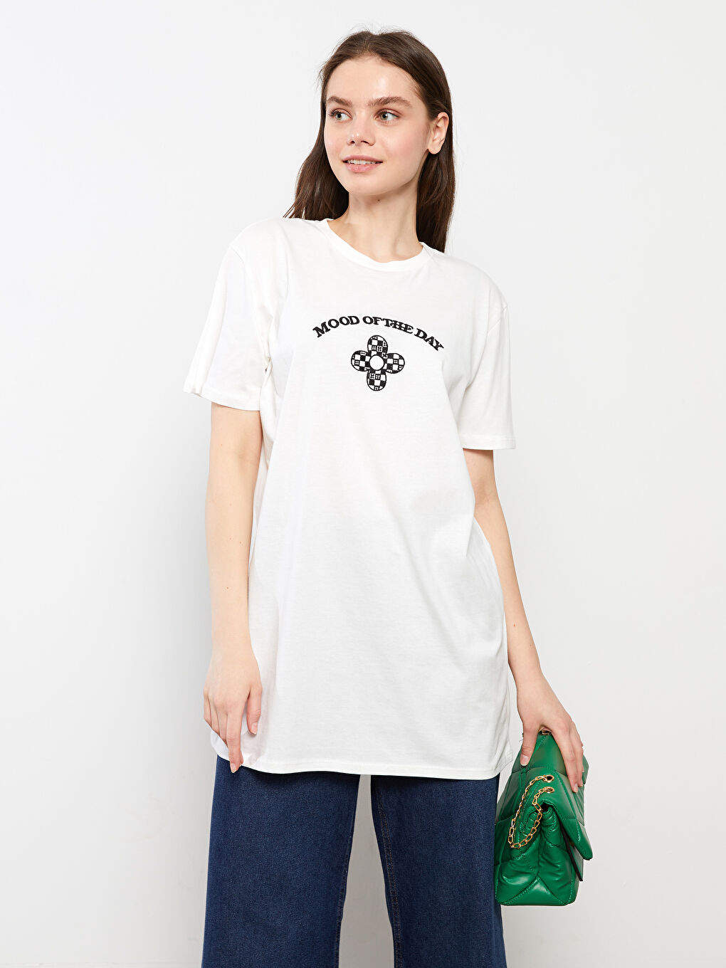 تونيك قطن ياقة دائرية كم قصير مطرز للسيدات-2