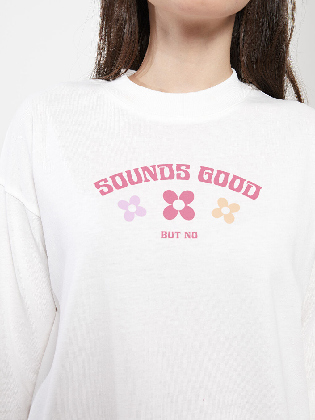 Ekru Bisiklet Yaka Baskılı Uzun Kollu Kadın Tunik-3