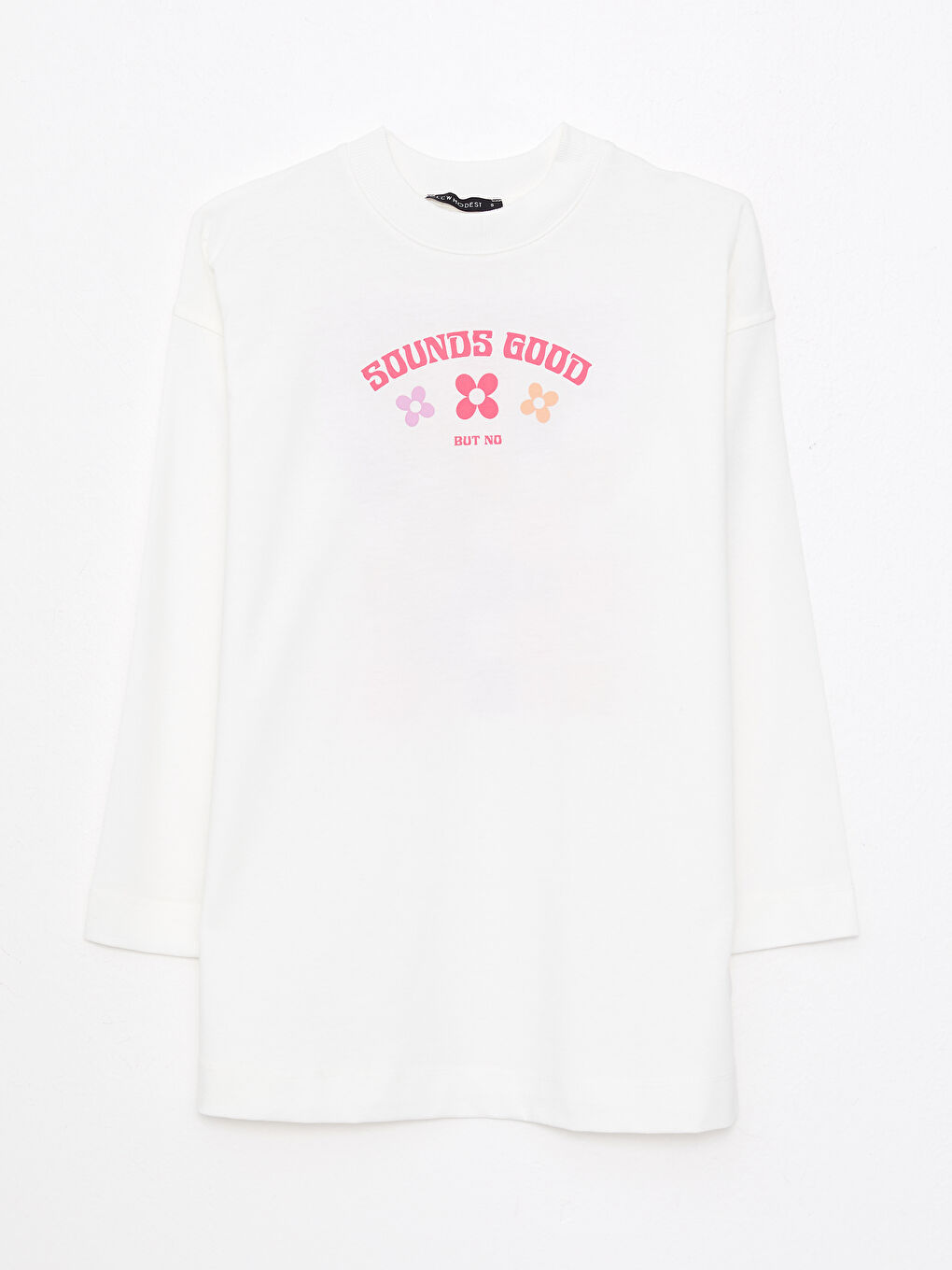 Ekru Bisiklet Yaka Baskılı Uzun Kollu Kadın Tunik-5