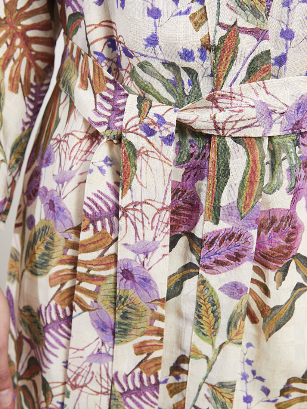 Lila Şal Yaka Çiçekli Uzun Kollu Kadın Kimono-3