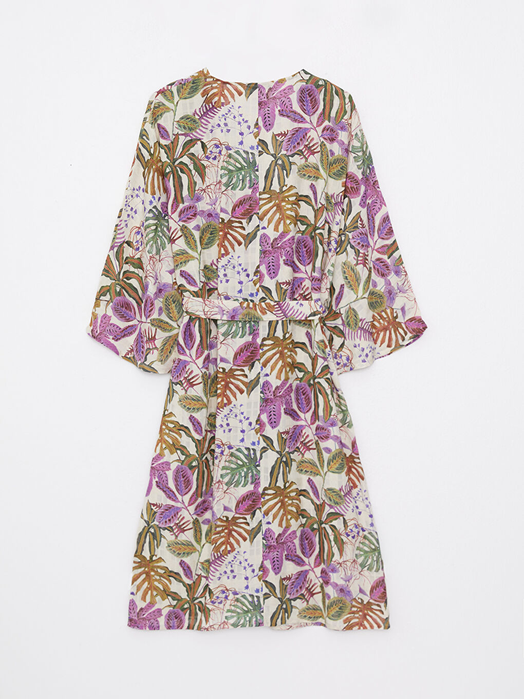 Lila Şal Yaka Çiçekli Uzun Kollu Kadın Kimono-6