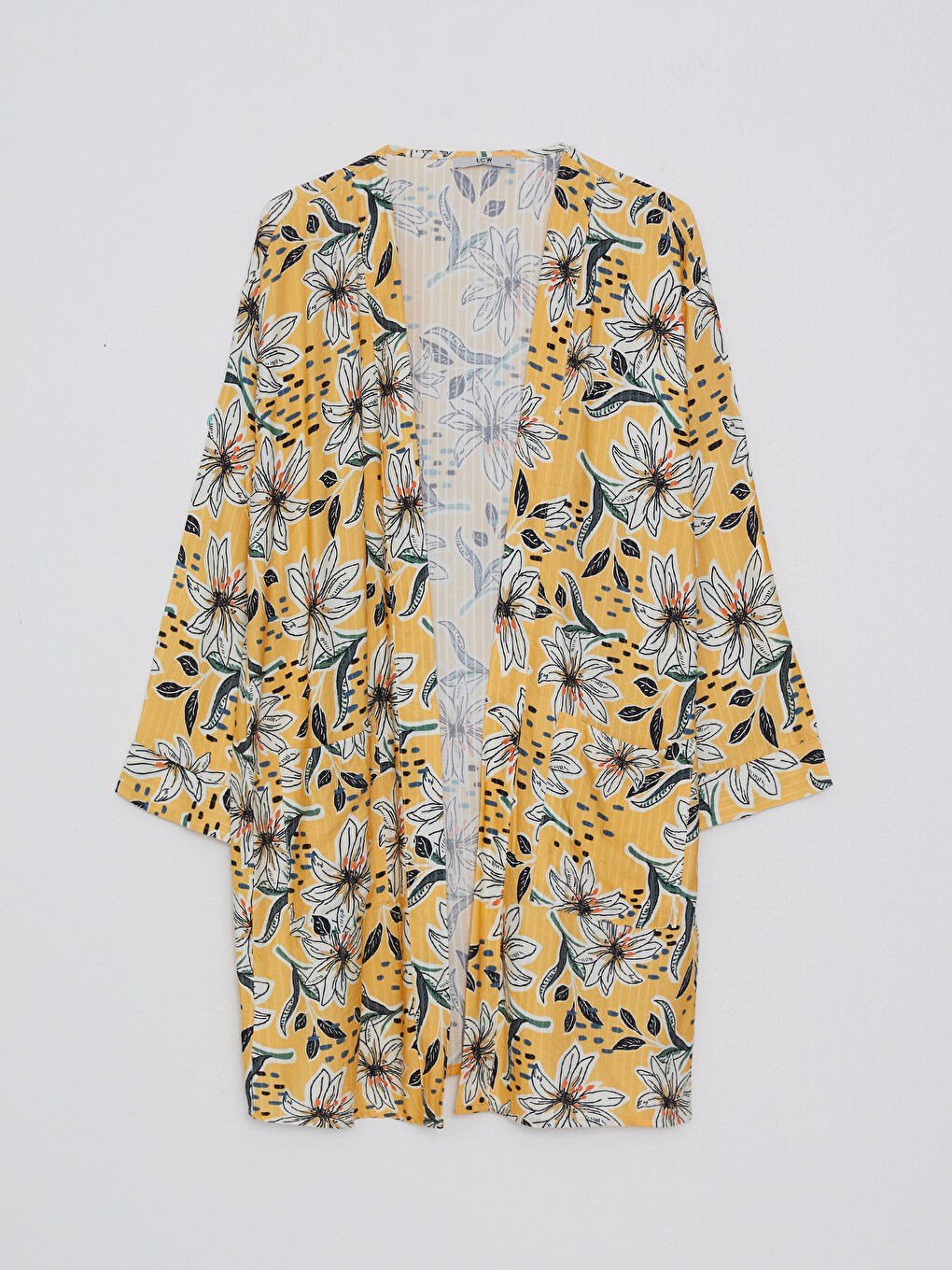 Kimono à Col Châle Floral à Manches Longues pour Femmes-5