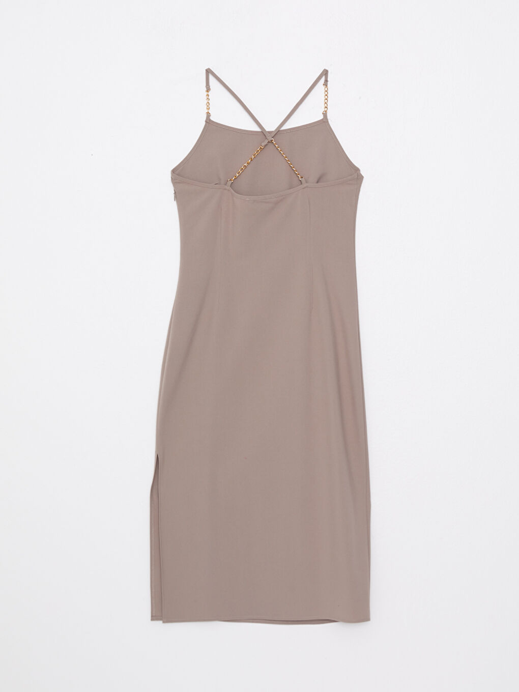 Bej U Yaka Düz Askılı Kadın Elbise-6