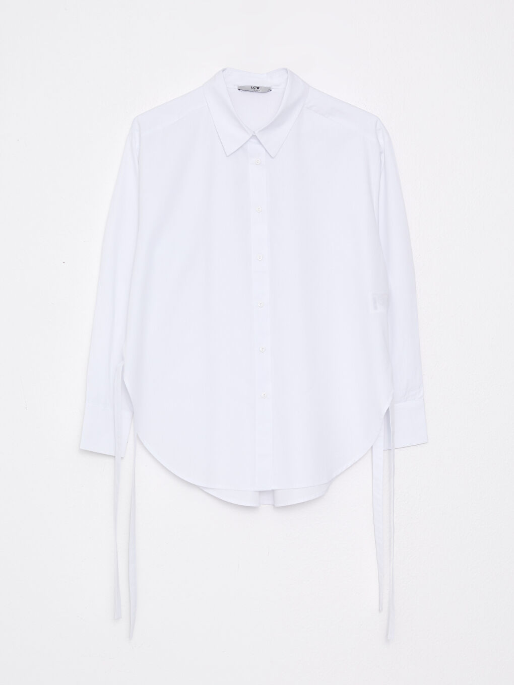 Beyaz Önden Düğme Kapamalı Düz Uzun Kollu Poplin Kadın Gömlek-5