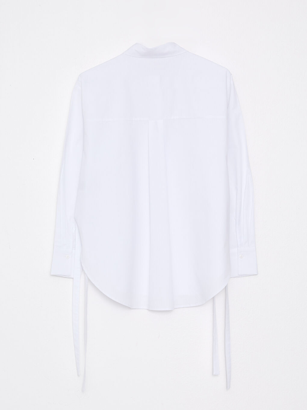 Beyaz Önden Düğme Kapamalı Düz Uzun Kollu Poplin Kadın Gömlek-6