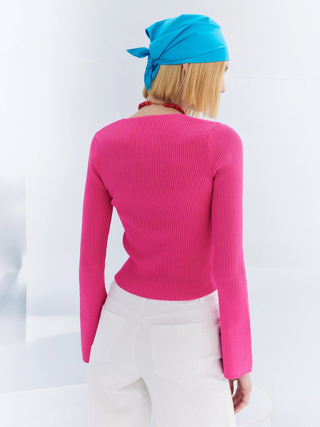 Pembe UZUN KOLLU KADIN TRİKO KAZAK-2