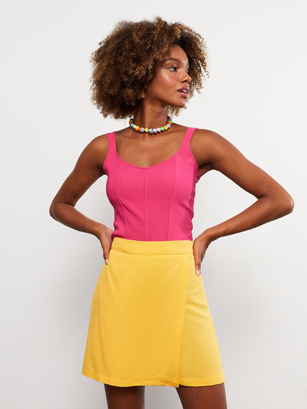 Turuncu Kadın Düz Şort Etek-1