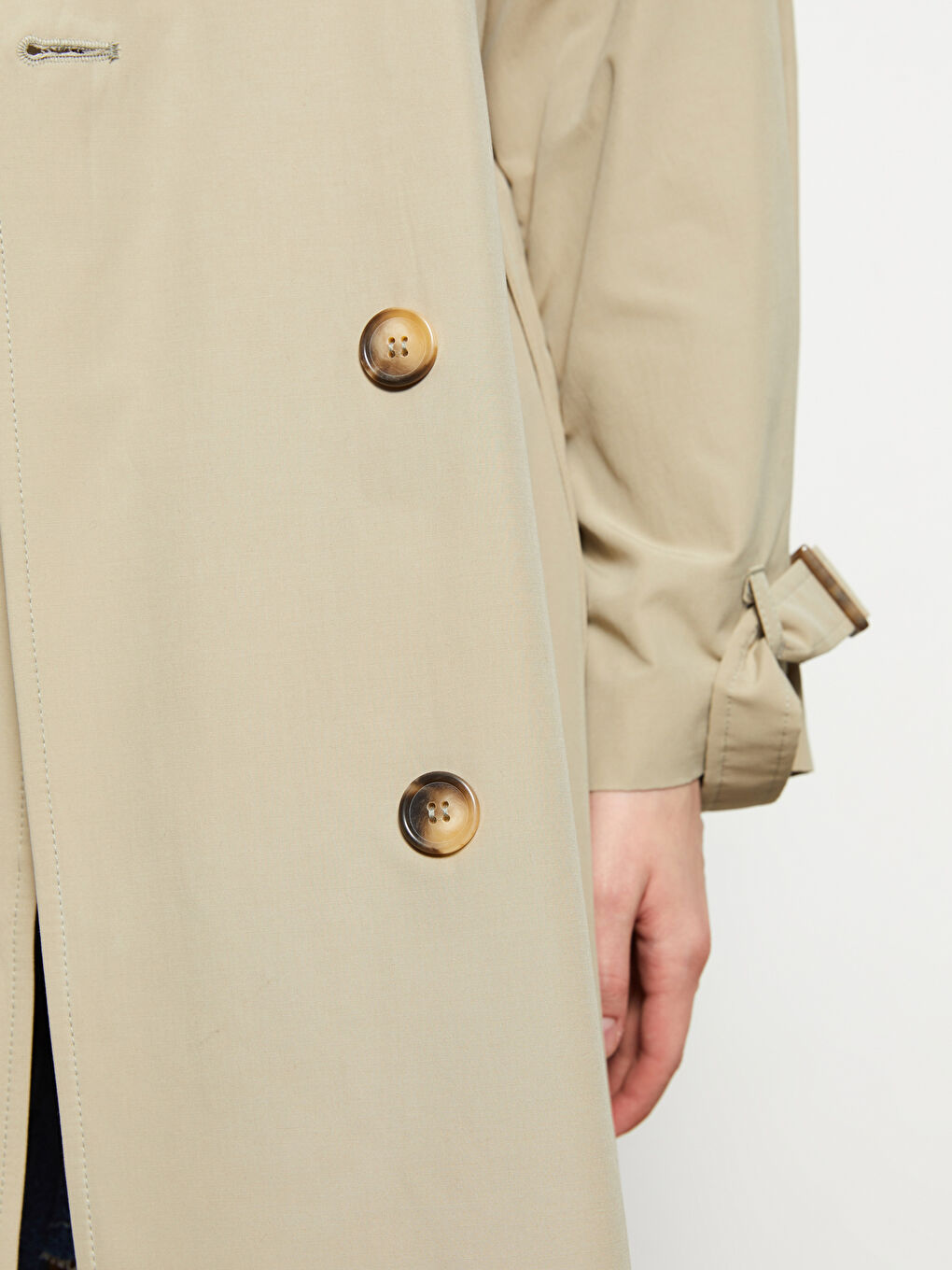 Haki Ceket Yaka Düz Uzun Kollu Kadın Trençkot-4