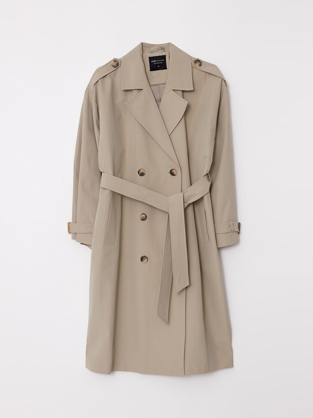 Haki Ceket Yaka Düz Uzun Kollu Kadın Trençkot-6