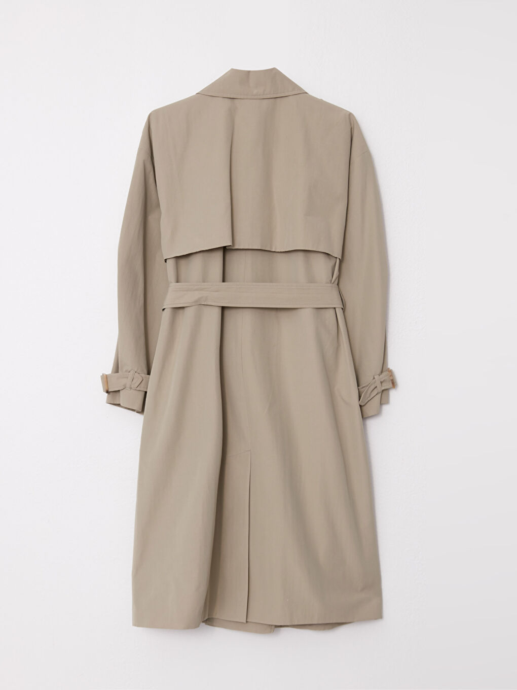 Haki Ceket Yaka Düz Uzun Kollu Kadın Trençkot-7