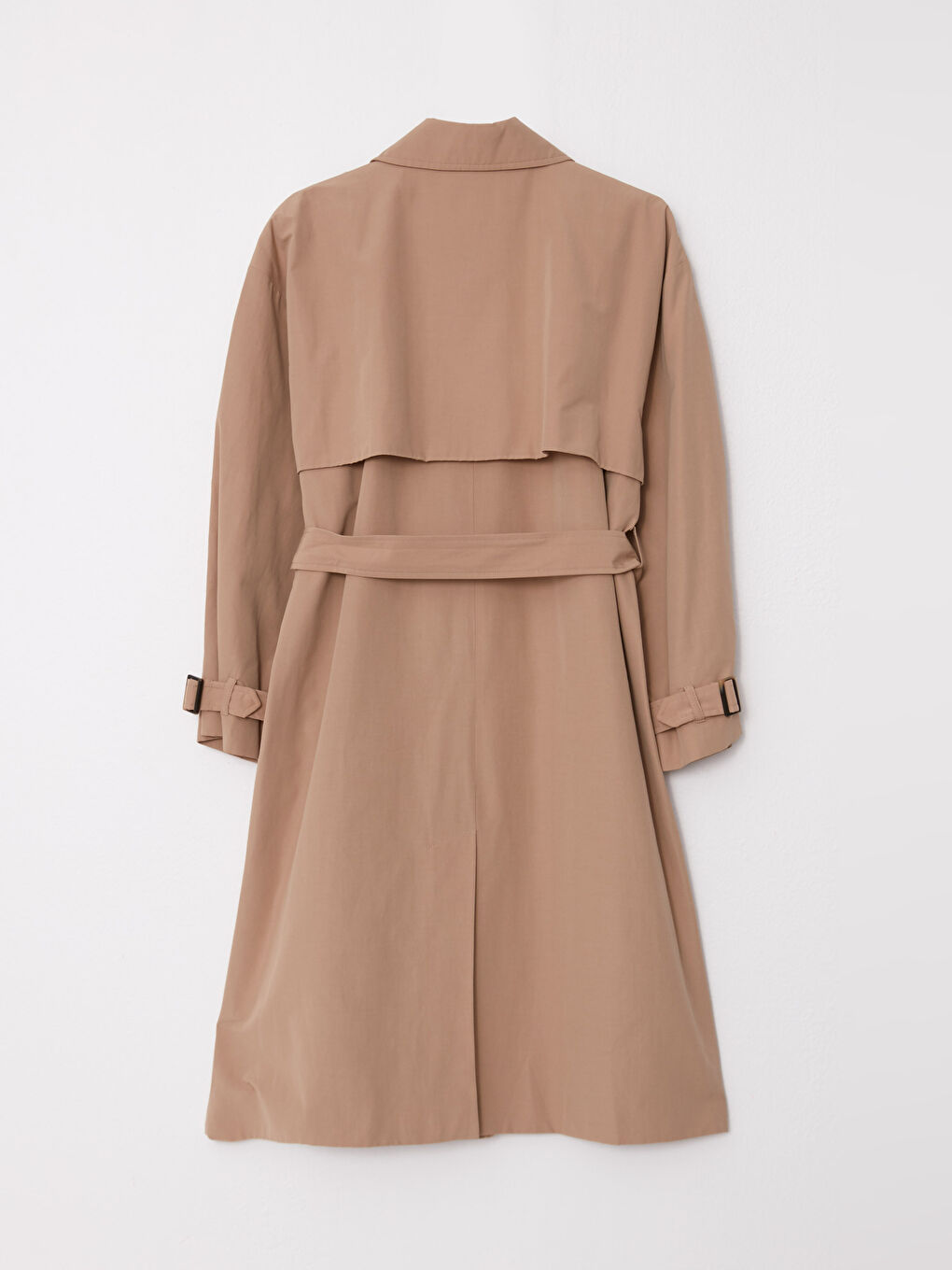 Bej Ceket Yaka Düz Uzun Kollu Kadın Trençkot-2