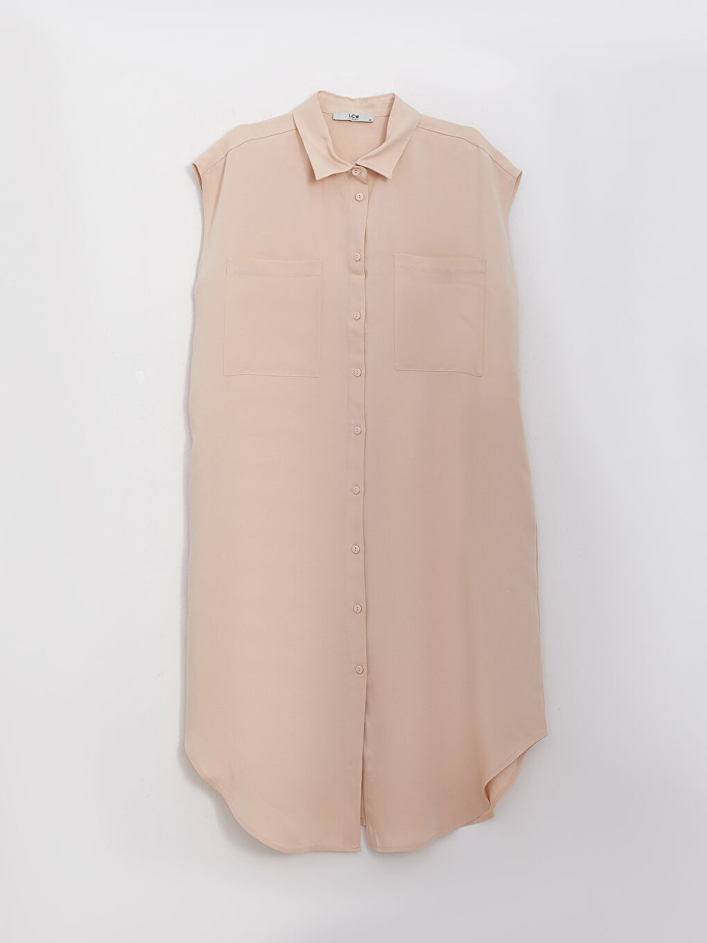 Pembe Kadın Düz Kolsuz Gömlek Elbise-5