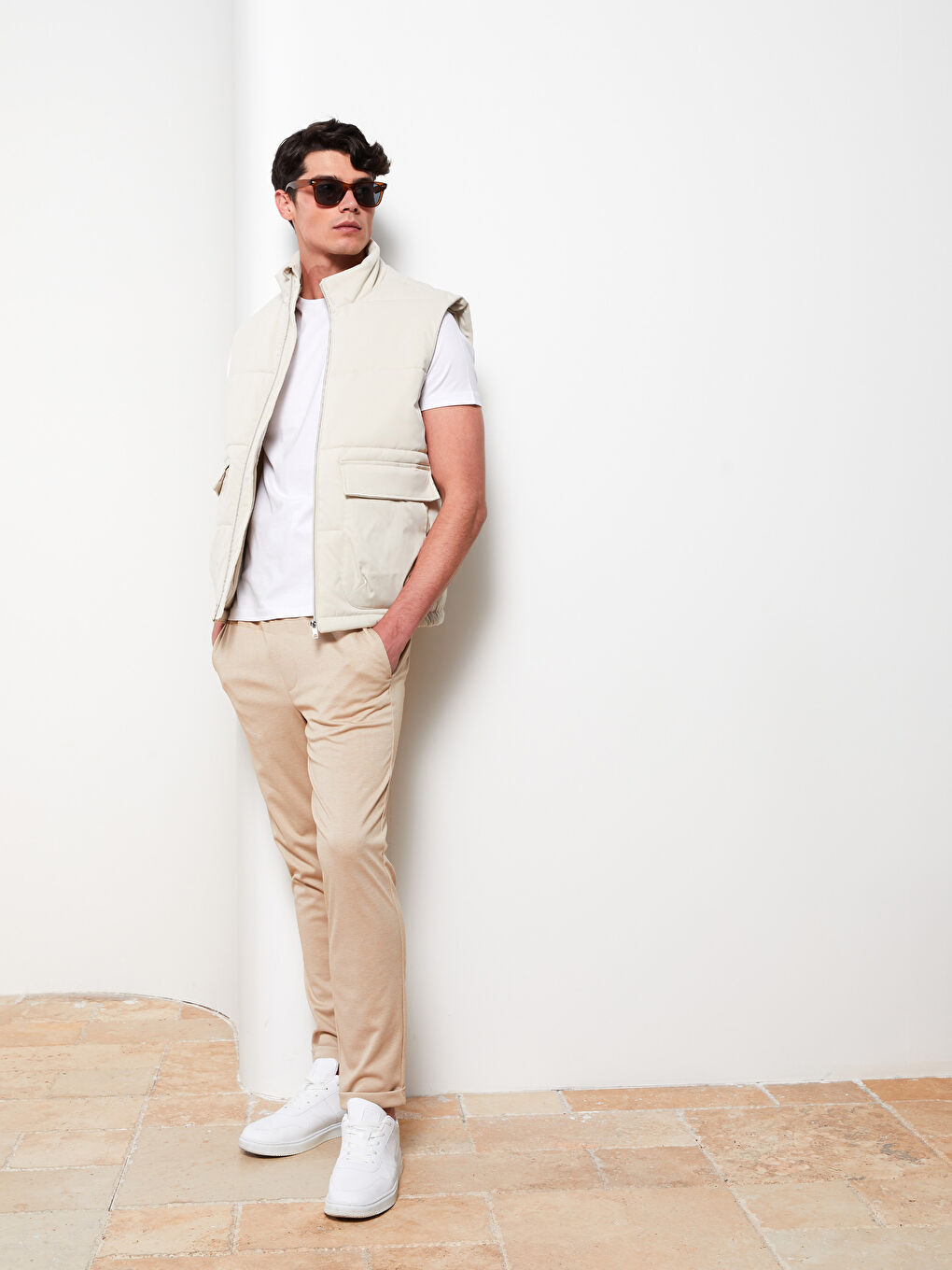 Slim Fit Men's Trousers with Tie Waist Detail