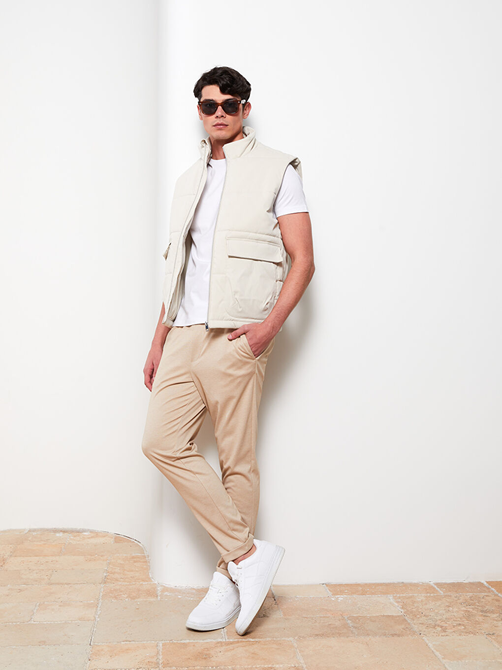 Slim Fit Men's Trousers with Tie Waist Detail-1