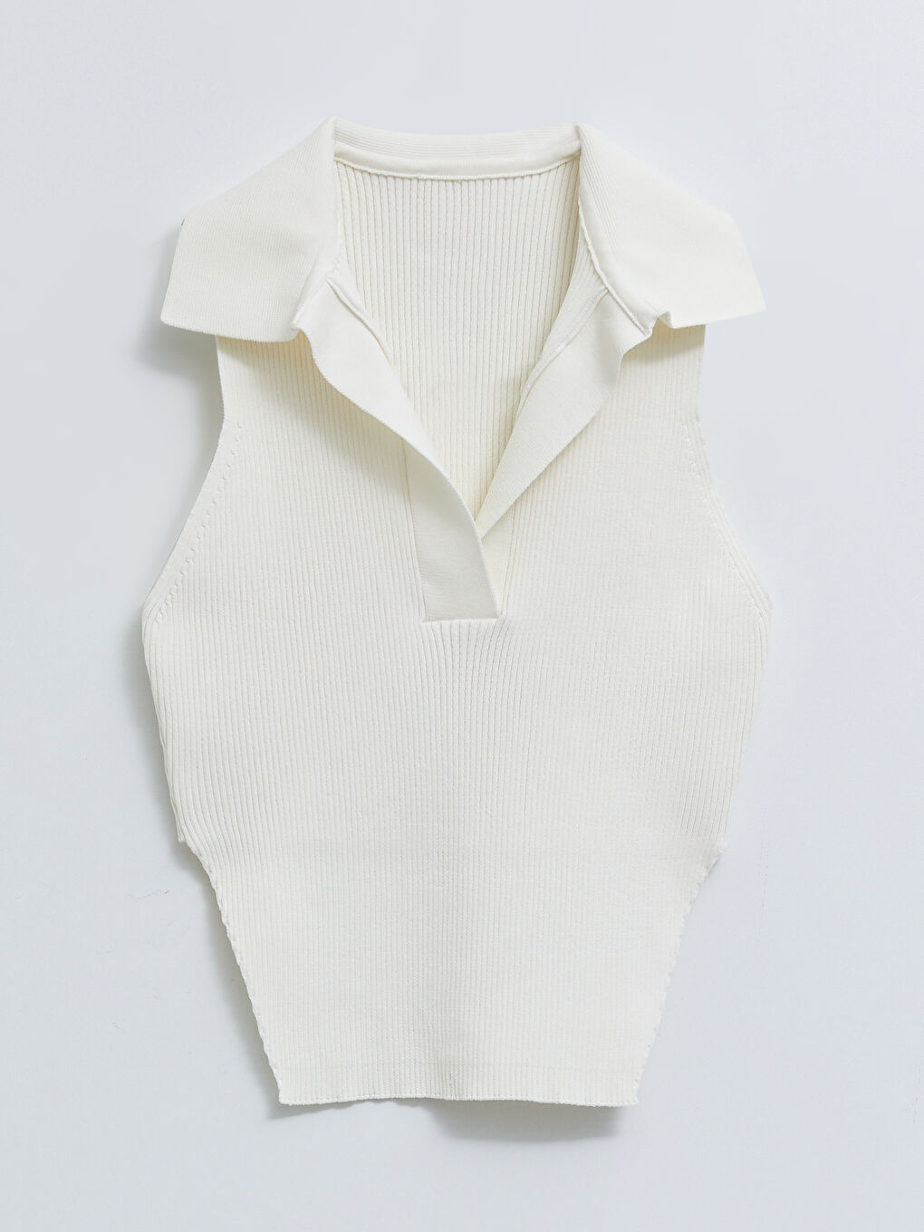 Beyaz POLO YAKA KOLSUZ KADIN TRİKO KAZAK-5