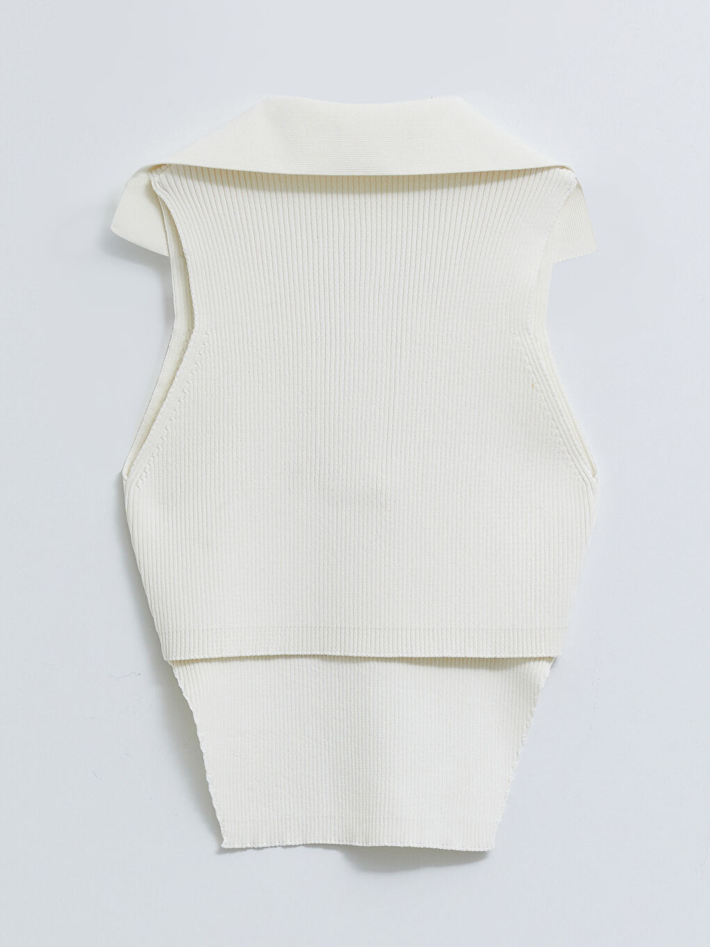 Beyaz POLO YAKA KOLSUZ KADIN TRİKO KAZAK-6