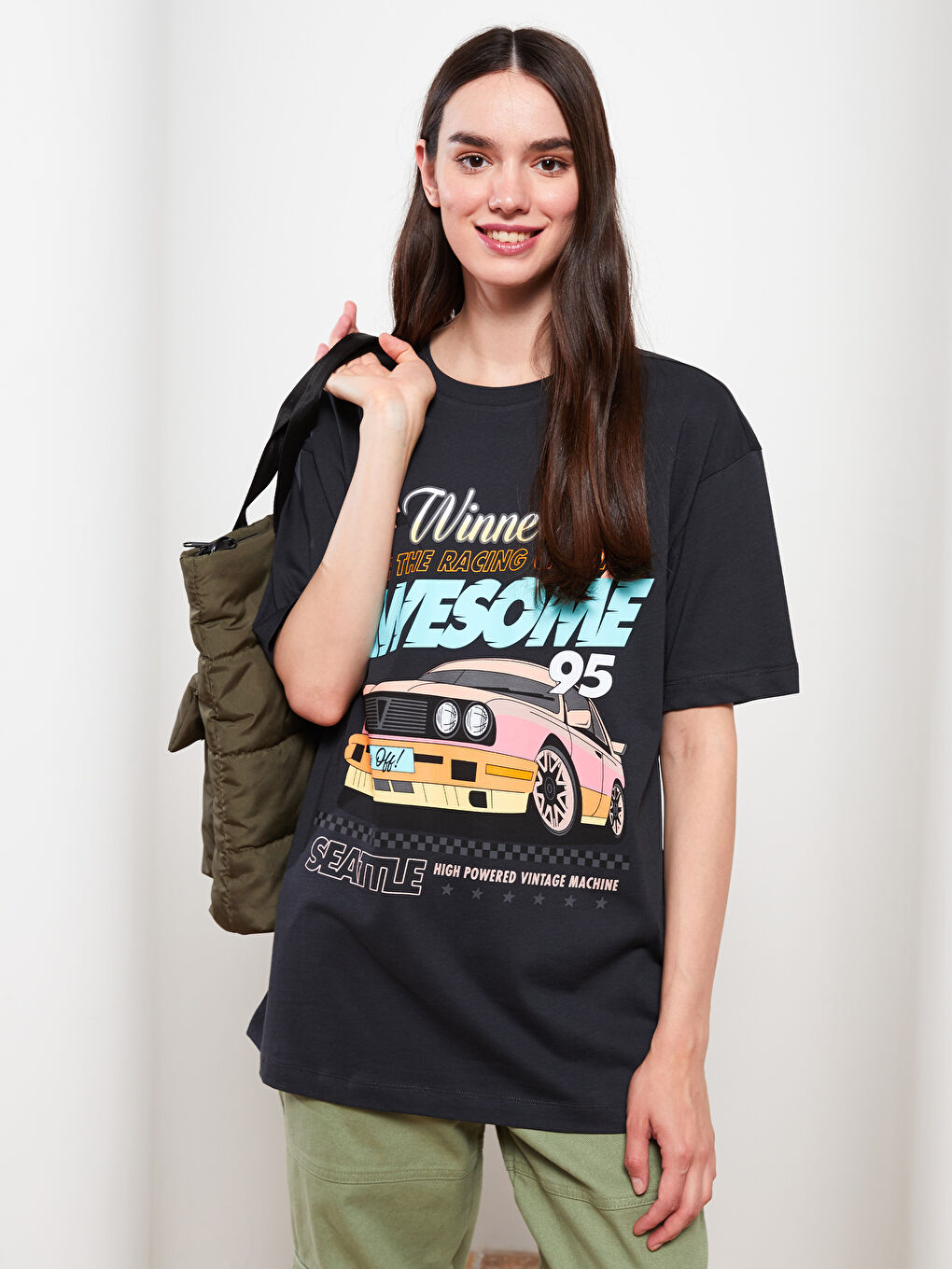 Футболка с круглым вырезом, с принтом, с коротким рукавом, из хлопка, для женщин