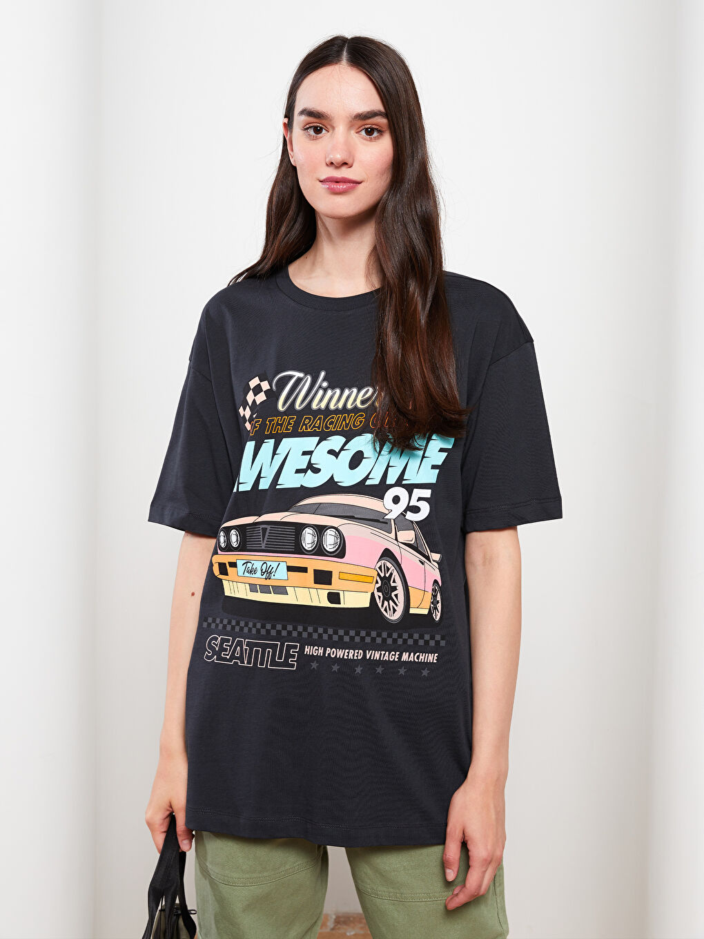 Футболка с круглым вырезом, с принтом, с коротким рукавом, из хлопка, для женщин-1