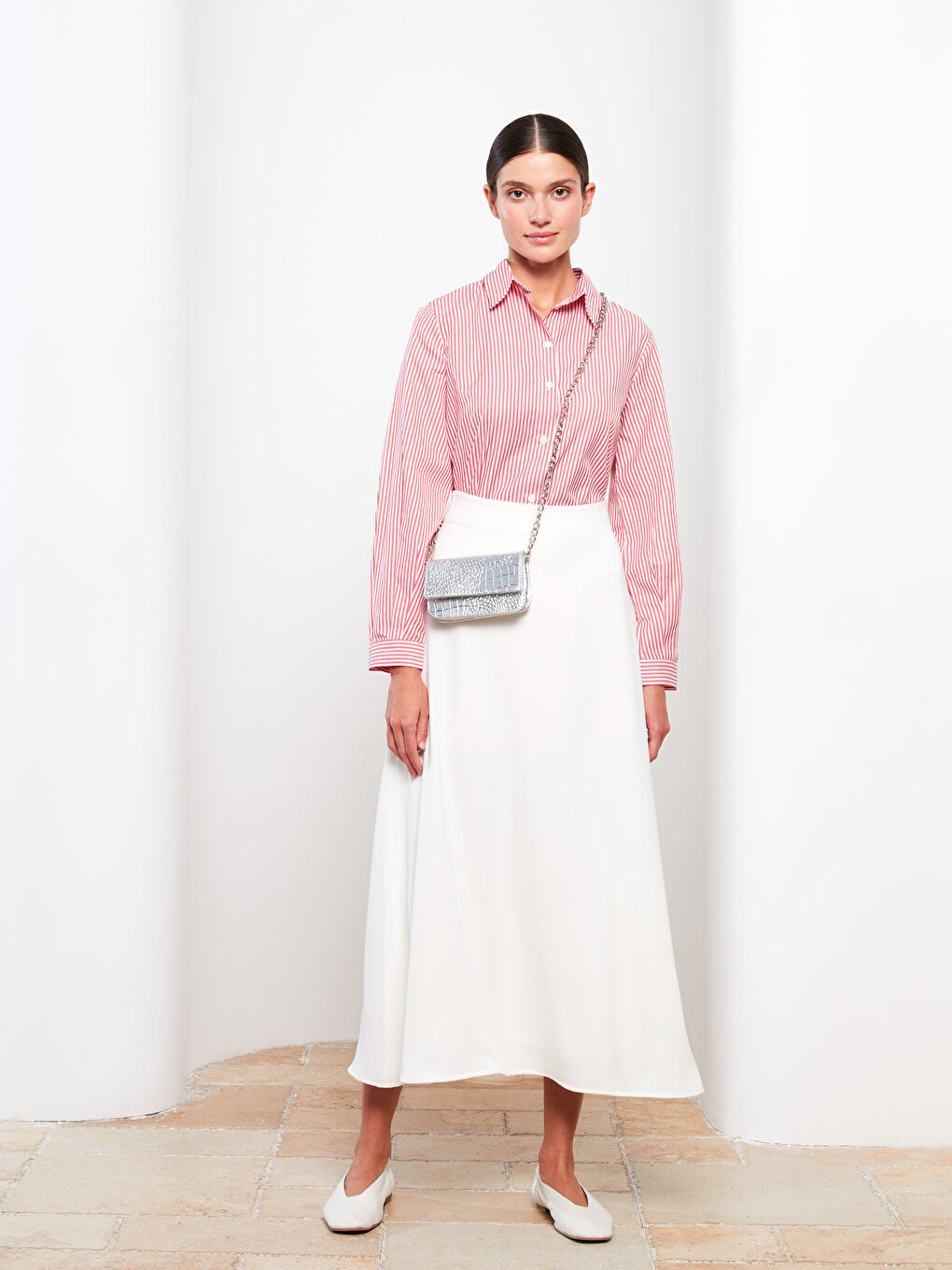 Ekru Düz Volanlı Kadın Etek