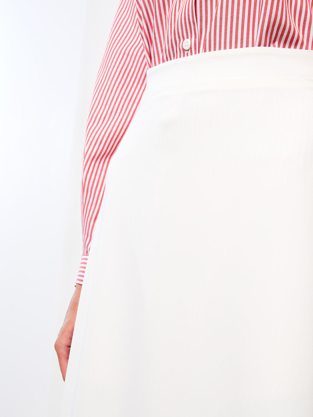 Ekru Düz Volanlı Kadın Etek-2