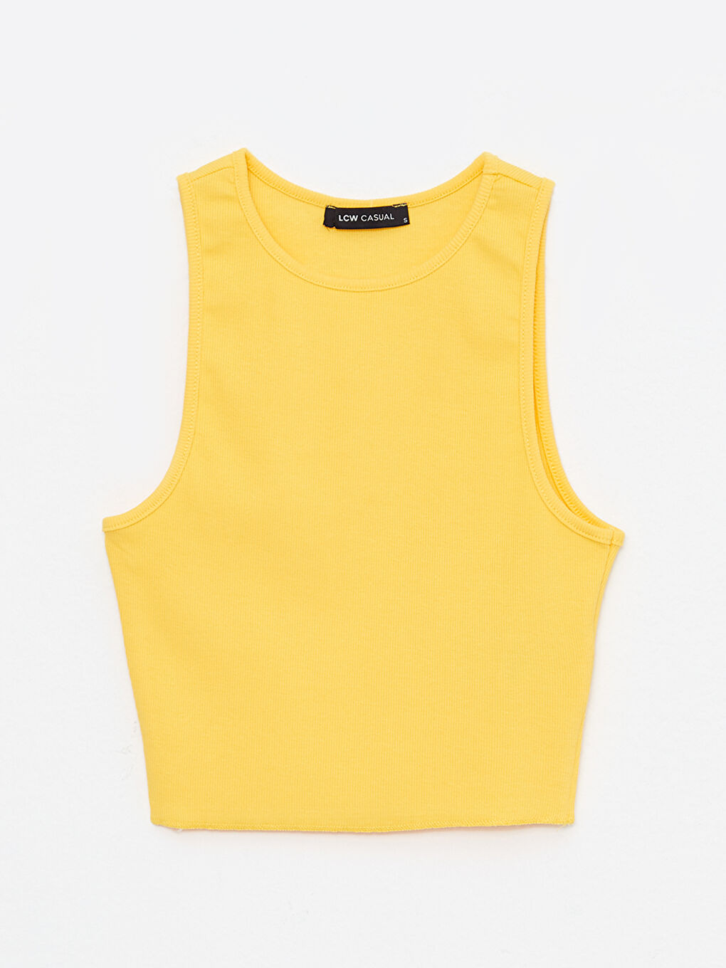 Sarı Bisiklet Yaka Düz Crop Pamuklu Kadın Atlet-5