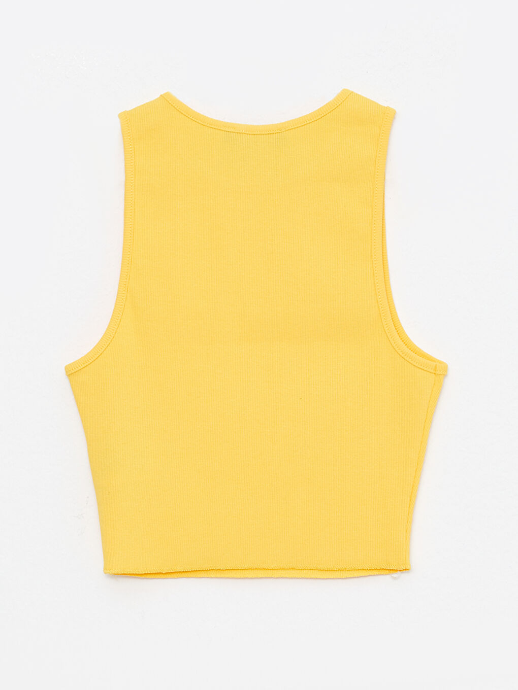 Sarı Bisiklet Yaka Düz Crop Pamuklu Kadın Atlet-6