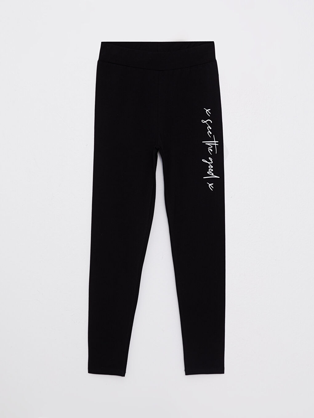 Siyah Beli Lastikli Baskılı Pamuklu Kadın Tayt-4