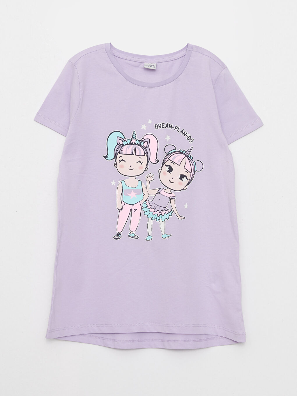 Crew Neck Printed Short Sleeve Girls' T-Shirt and Tights-1
