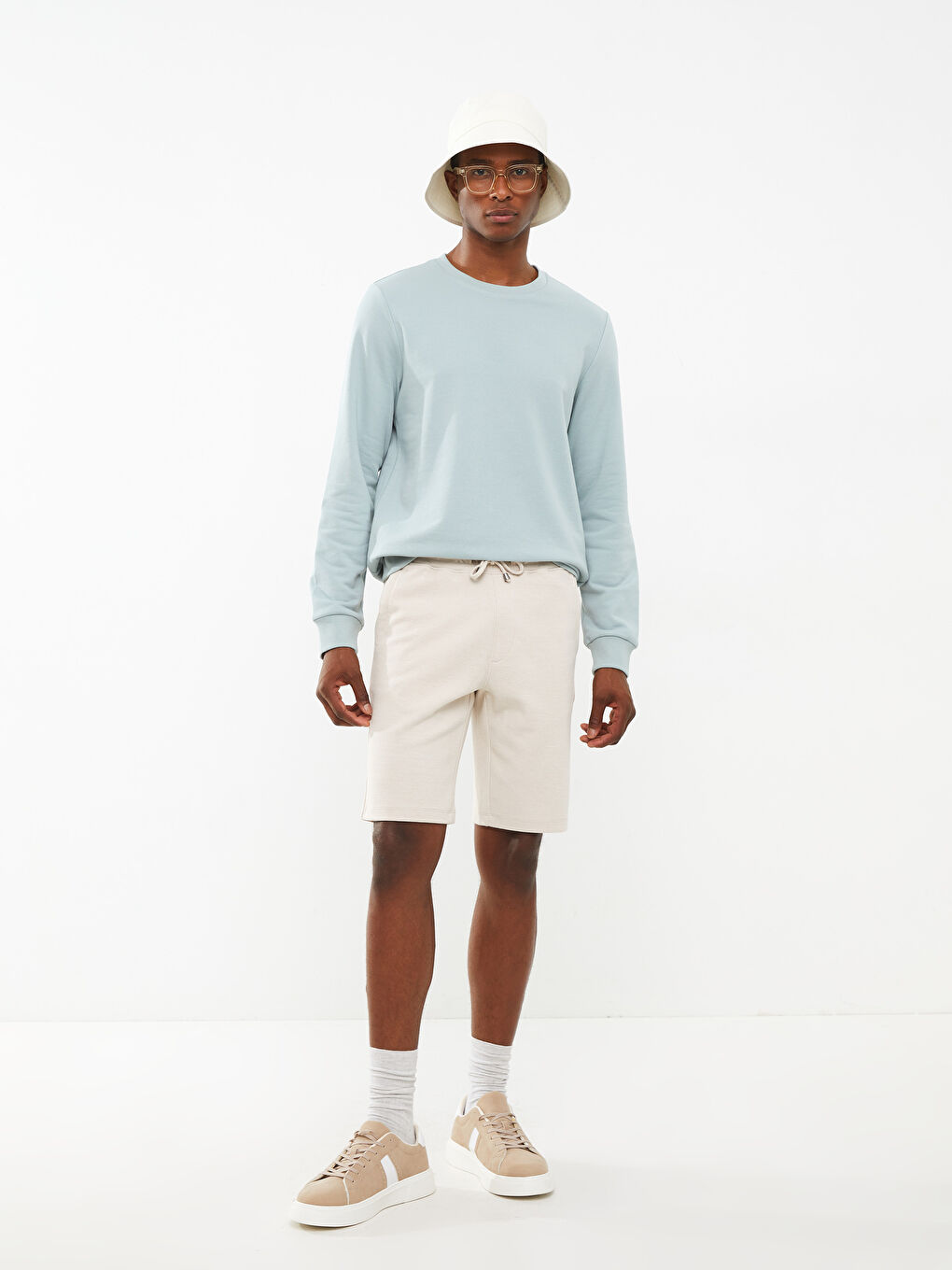 Bej Slim Fit Örme Erkek Şort-3